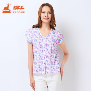 純棉舒適，貼心設計 銅牛女士短袖中老年睡衣背心開襟家居服